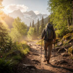 Un homme au début d'un chemin de randonnée
